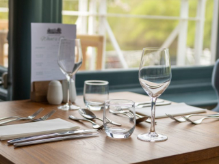 restaurant table for 2 closeup portrait at Diglis House